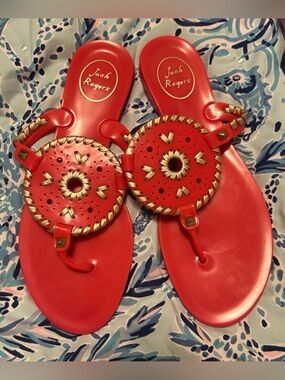Jack Rogers "Georgica" Jelly Thong Flip Flop Flat Sandals Coral Pink Size 8 NWOT